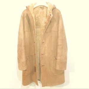 Men's Genuine Sheepskin Duffle Coat Hooded 100% Real Leather